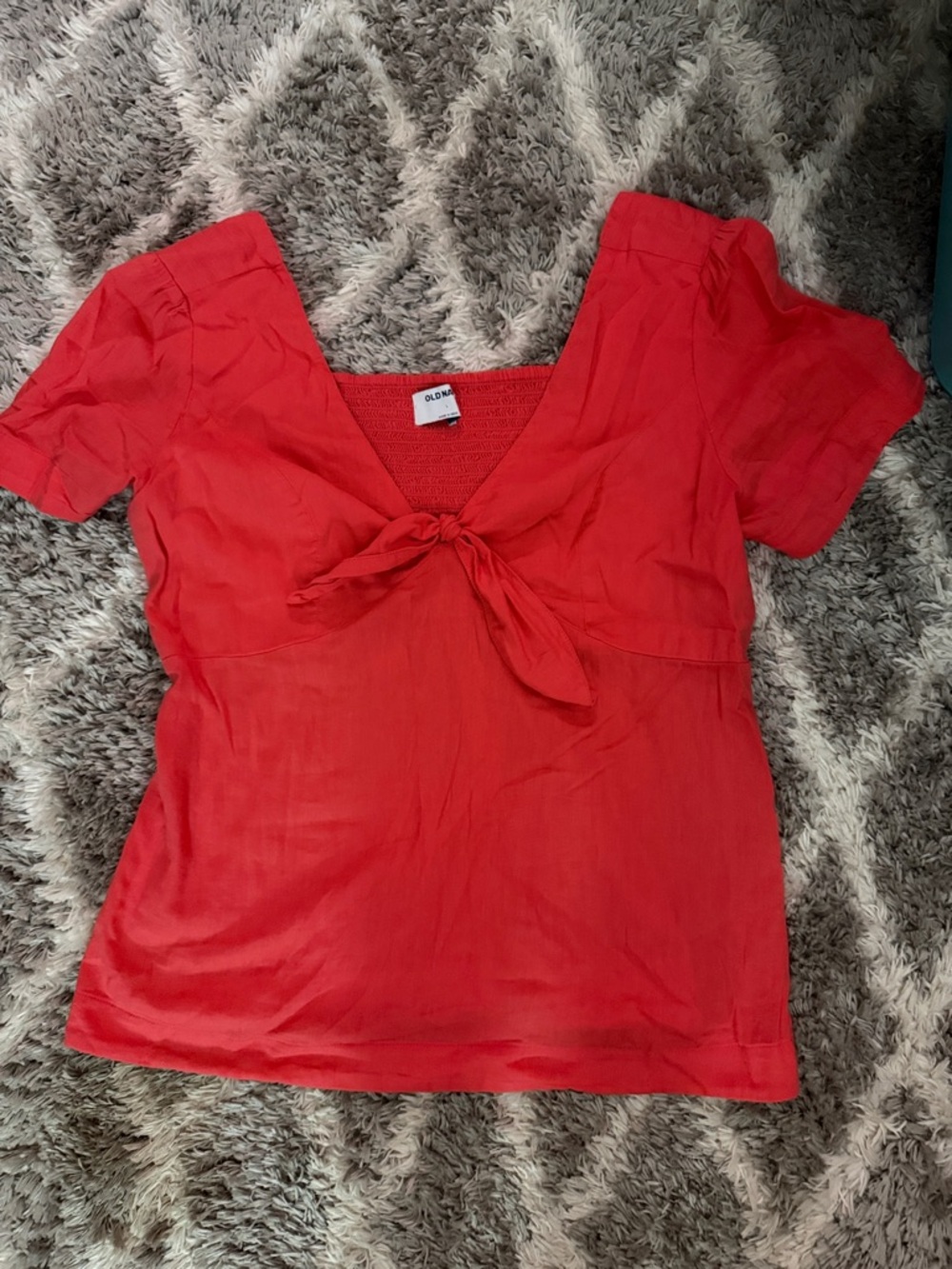 Old Navy Red Tie-Front Short Sleeve Blouse